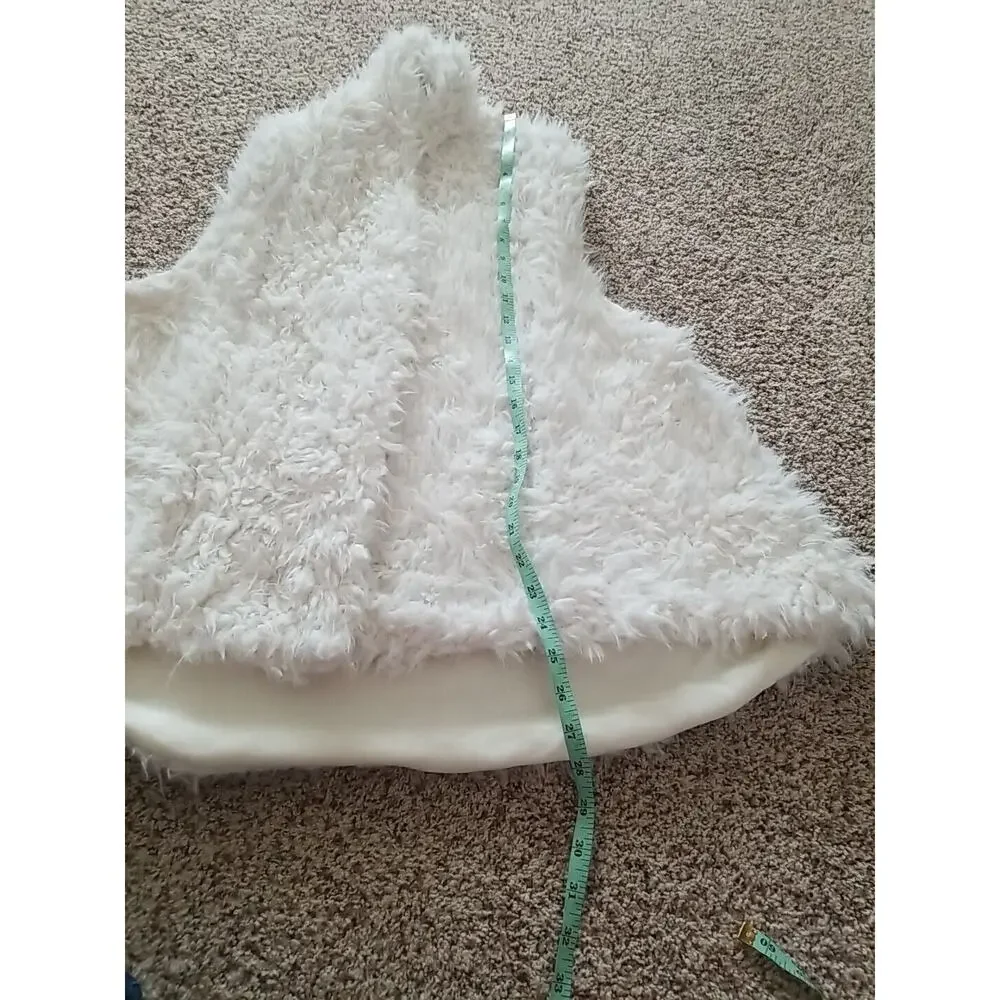 HYFVE Faux Fur Vest Womens L Ivory Fuzzy Shaggy Open Front Lined Boho Hippie NWT - Picture 9 of 9